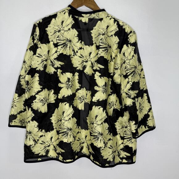 Ming Wang Jacket Womens Large Black Yellow Floral Jacquard Open Front Topper - Picture 6 of 8